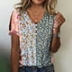 thumbnail image 2 of Mujeres verano Top frío hombro manga corta floral impresión V Masajeadores de cuello botón camiseta para mujer gris M, 2 of 5