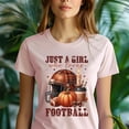 thumbnail image 5 of Just a Girl Who Loves Football Shirt | Fall Pumpkin and Coffee Game Day Tee, White, Size S, 5 of 6
