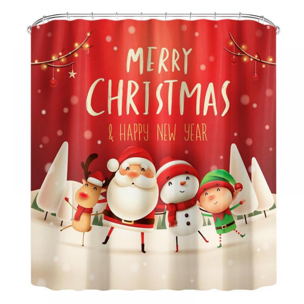 Funny Christmas Shower Curtain Cute Santa Claus Shower Curtain Winter
