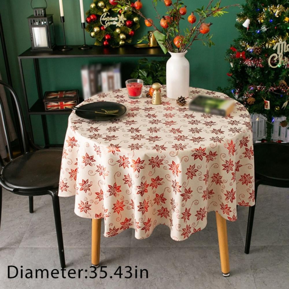 Round Christmas Table Cloth Cover 47inch Dia for Home Kitchen Bar Restaurant 