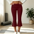 thumbnail image 4 of Women's Flare Capri Leggings Fold Over High Waisted Bootcut Yoga Pants Slim Fit Soft Capris Workout Lounge Legging Wine S, 4 of 8