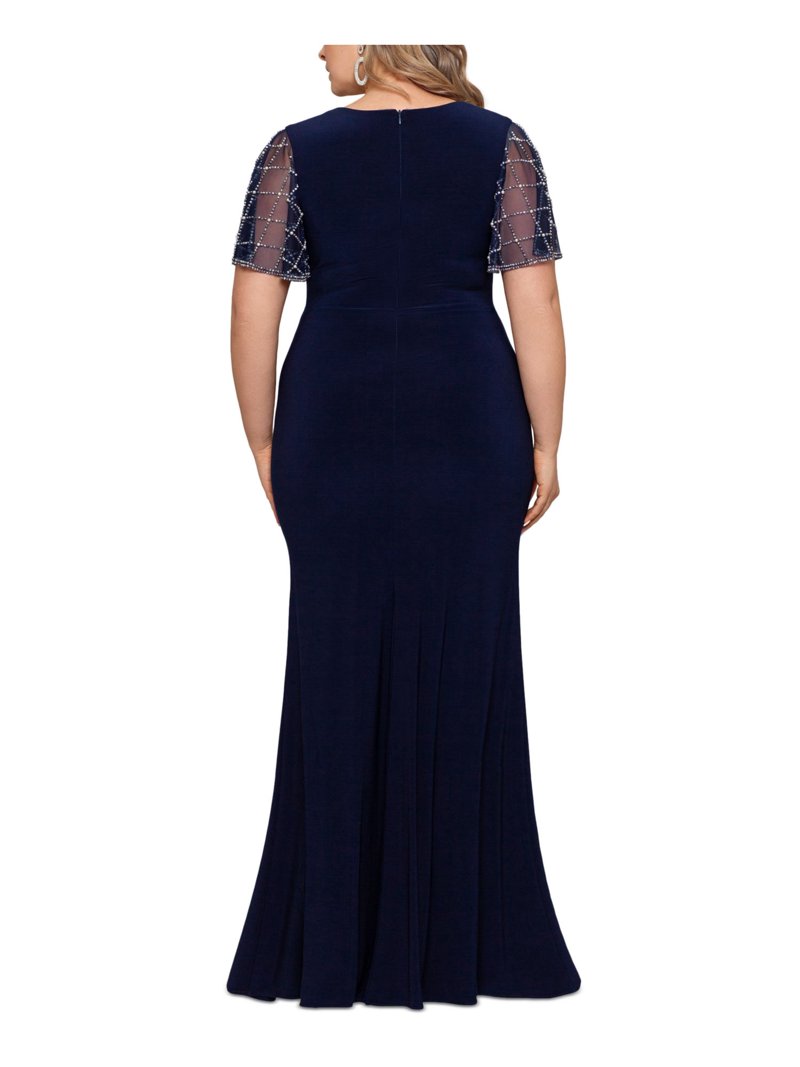 Betsy & Adam Navy Evening Gown, V Neck, Flutter Sleeve, Draped Detail, Plus Size 16W - Walmart.com Betsy & Adam Navy Evening Gown, V Neck, Flutter Sleeve, Draped Detail, Plus Size 16W - Walmart.com