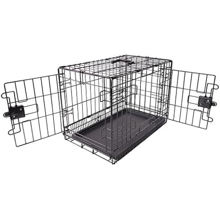 Durable Foldable Metal Wire Dog Crate with Tray Double Door 30 x 19 x 21 in Black