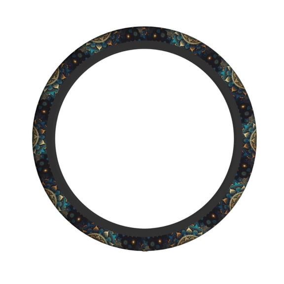 Ethnic Bohemian Mandala Geometric Neoprene Steering Wheel Cover, Stretchable Non-Slip Grip Protector, Universal Fit for Cars SUVs Trucks