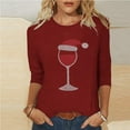 thumbnail image 2 of successthop Christmas Funny Shirts for Women Wine Plus Size 3/4 Sleeve Tee Oversized Crewneck Top Loose Print Clothes L, 2 of 6
