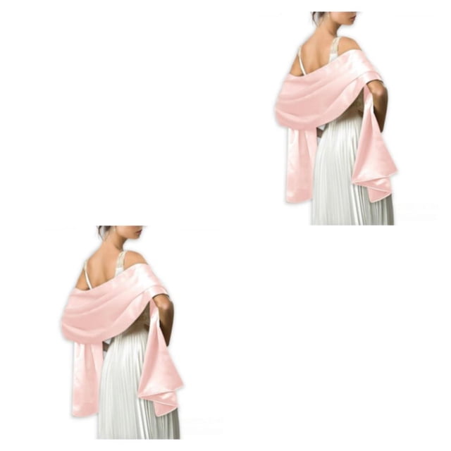 Sonducket Boda mujer satén chal niñas noche fiesta banquete graduación elegante decorativo bufanda larga Color sólido ornamento rosa Rosa 2piezas