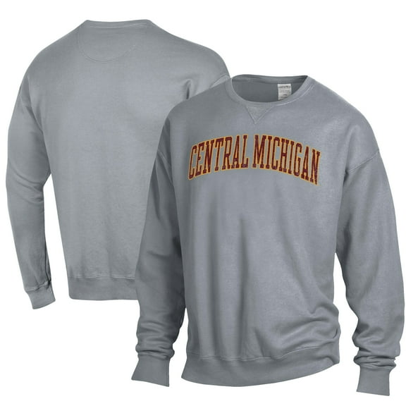 Men's ComfortWash Gray Central Michigan Chippewas Garment Dyed Fleece Crewneck Pullover Sweatshirt