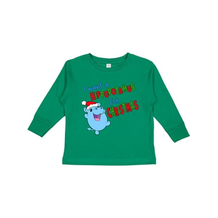 

Inktastic I Want a Hippopotamus for Christmas Cute Stuffed Hippo Gift Toddler Boy or Toddler Girl Long Sleeve T-Shirt