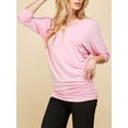 thumbnail image 3 of Made by Johnny Women's V-Neck 3/4 Sleeve Dolman Top with Side Shirring XS PINK, 3 of 6