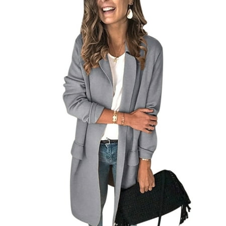 Women's Open Front Long Sleeve Work Blazer Casual Solid Color Jacket ...