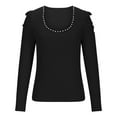 thumbnail image 4 of hotojiny Womens Sweater Tunic Low Cut U Neck Tops Ribbed Long Sleeve Pearl Casual Elegant Shirt Blouse Fall, 4 of 7