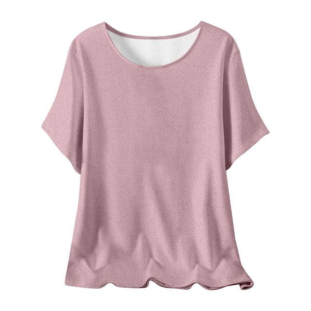 Plebaso Hauts d'Été pour Femmes Manches Courtes Col Rond T-Shirts Confortables Blouses Amples pour Femmes