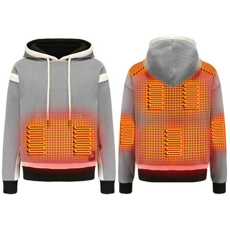 Toonshare Adult Fashion Plush Heating Loose Long Sleeve Blouse Thickening Hooded Sweatershirt Casual Tops Coat Street Shirts for Women Gray XL