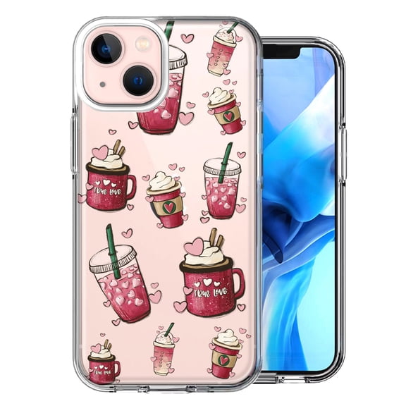 MUNDAZE for Apple iPhone 13 Coffee Lover Valentine's Hearts Pink Drink Latte Double Layer Phone Case Cover