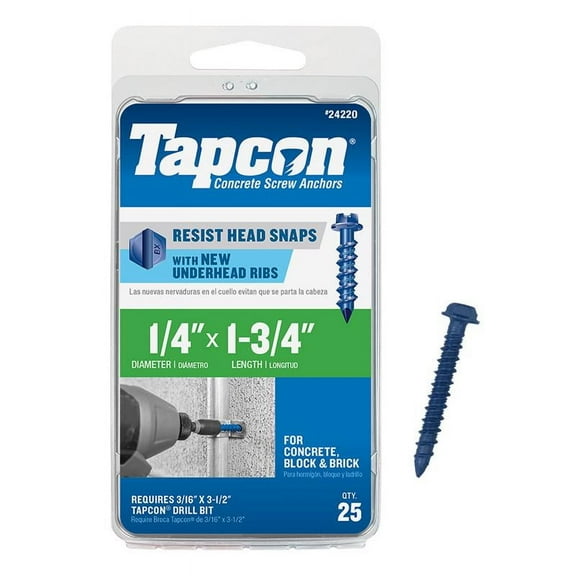 ITW BRANDS Tapcon 3/16 x 1-1/4-Inch Hex-Washer-Head Concrete Anchors, 25-Pack 24200