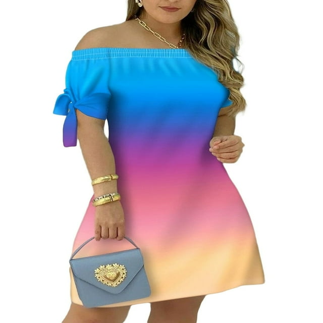 Femmes Casual Mini Robe d'Été Rayé Épaule Manches Courtes A-Ligne Robe Courte