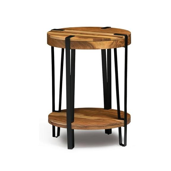 Alaterre Furniture Ryegate Natural Solid Wood with Metal Round End Table, Natural