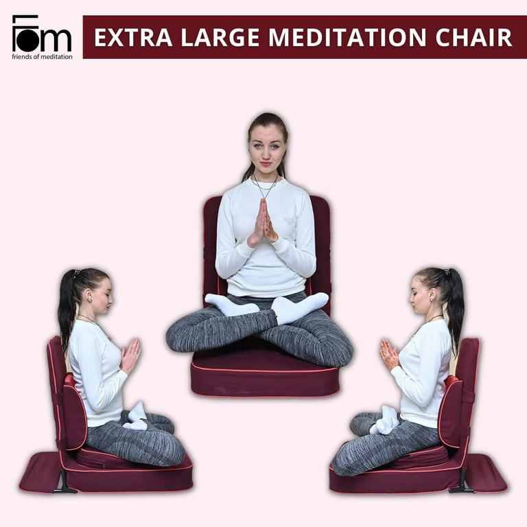 Friends of Meditation Extra Large Meditation and Yoga Chair with Backrest and Block Maroon