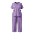 thumbnail image 5 of Cmfcve 2 Piece Pajama Set for Women Plus Size Short Sleeve Tops & Drawstring Pants Casual Daily Sleepwear Sets, 5 of 5