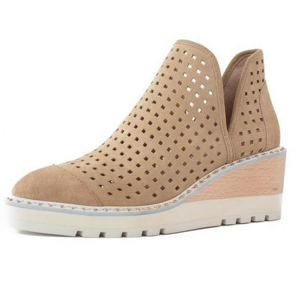 Cecelia New York Georgie Warm Sand Nude Wedge Cut Out Perf Ankle Boot  Bootie (Beige, 6)