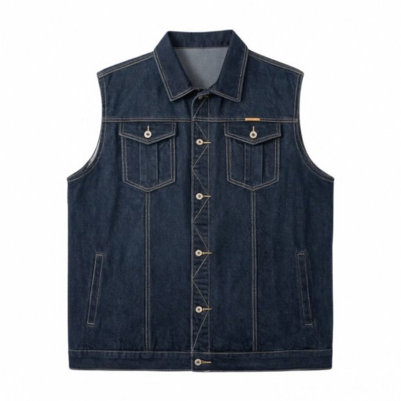 Jean Vest Jacket for Men Solid Color Lapel Button Down Tank Top Stretch Sleeveless Top Loose Casual Denim Outwear