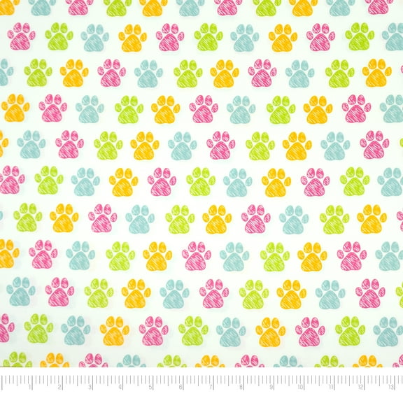 Singer Fabrics, 100% Cotton Print, Craft Quilting, 44 Inch, Paw Rainbow Print, 3 Yard Precut