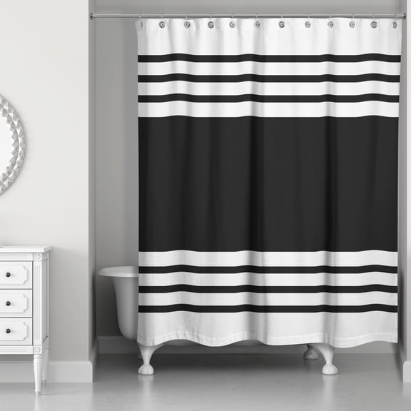 Creative Products Black Farmhouse Stripe 71x74 Shower Curtain