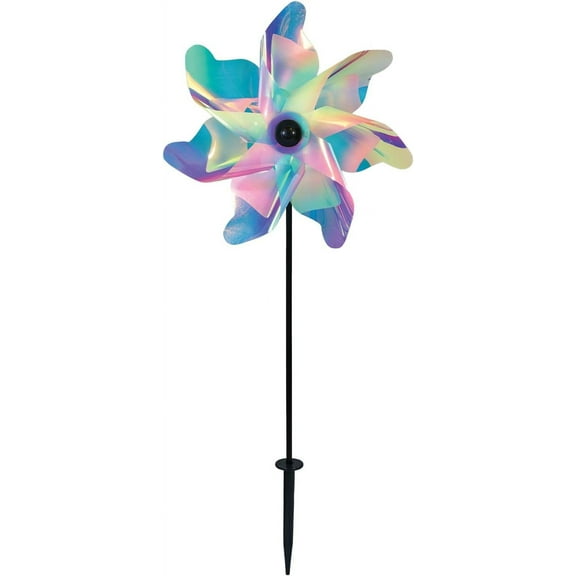 In the Breeze 2621 — 12-inch Striped Iridescent Pinwheel Spinner — Colorful Mylar Wind Spinner for Yards and Gardens
