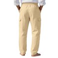 thumbnail image 5 of Homeyce Men's Drawstring Linen Pants Elastic Waist Straight Leg Pants with Deep Pockets with Pockets Cotton Trousers Yoga Beach Loose Fit Casual Summer Harem Baggy Trousers,Beige XL, 5 of 5