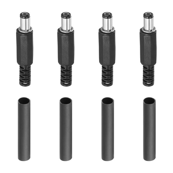 Uxcell 5.5x2.1mm DC Male Plug, 4 Pack DIY DC Barrel Connector with Shrink Tube