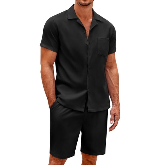 COOFANDY Men's 2 Pieces Casual Beach Outfits Short Sleeve Button Down Shirts Summer Short Set