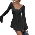 thumbnail image 1 of Women'S Long Sleeve V-Neck Dress Off Shoulder Ruffle Tiered Flowy Bodycon Mini Dresses Black L, 1 of 10