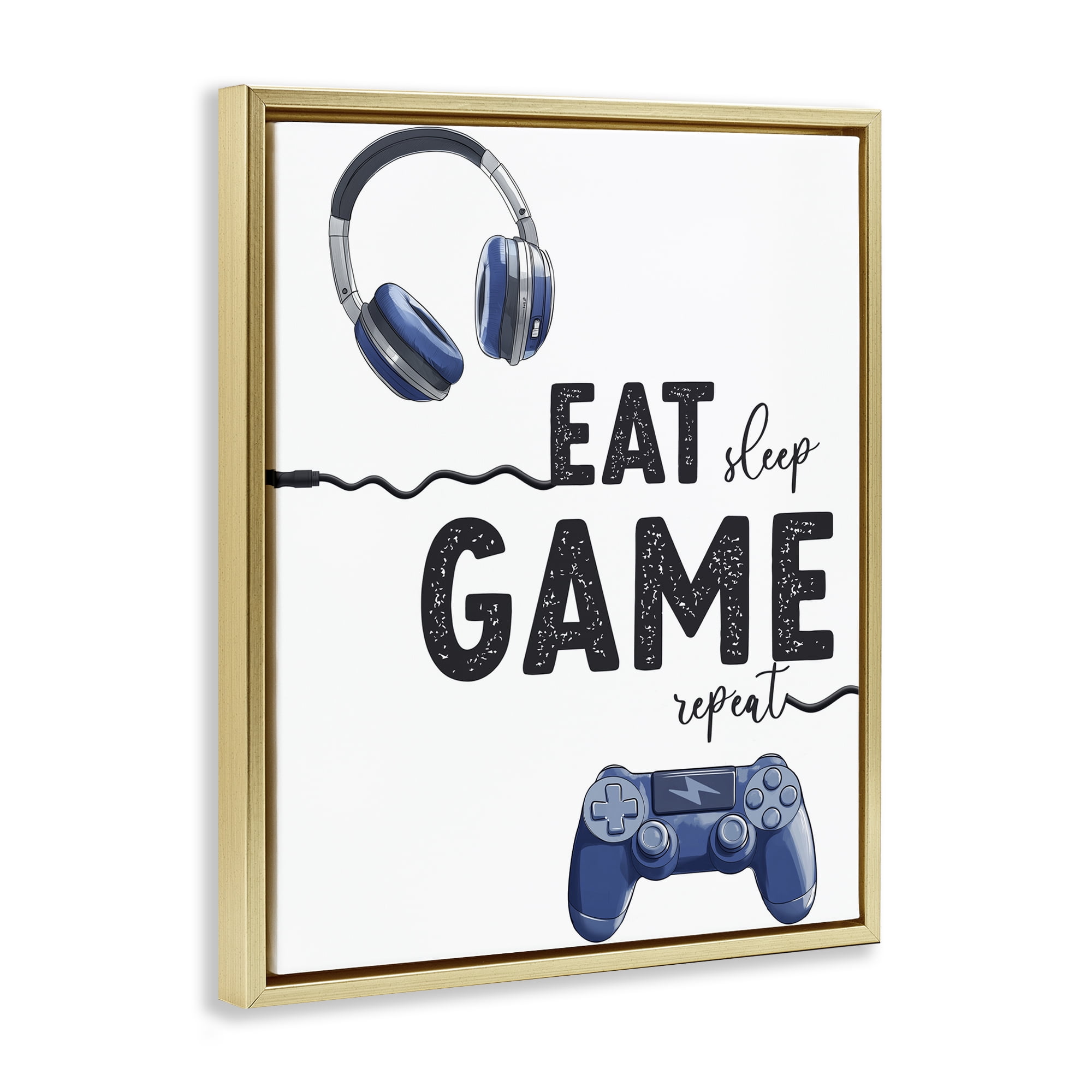 Eat Sleep Game Lifestyle Gold Framed Floater Canvas Wall Art, design by Christine Simpson Art