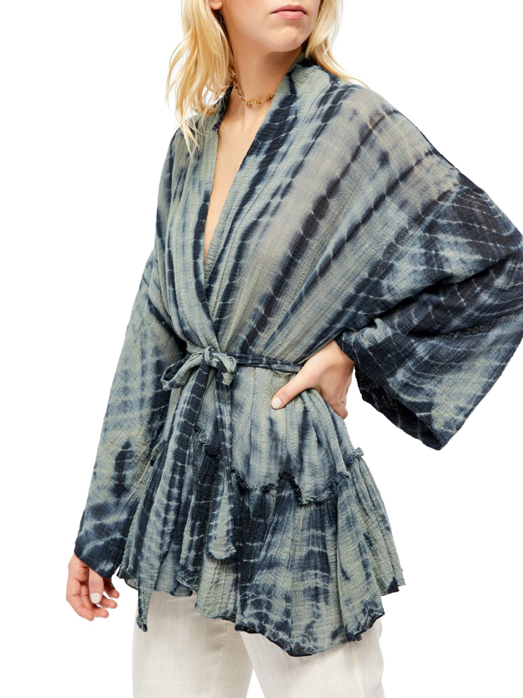 Free People Delfina Tie Dye Kimono Beige gray  One Size XS S M L One Size New