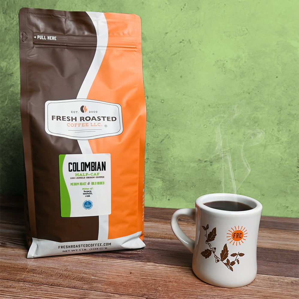 3 pack Fresh Roasted Coffee, Colombian Water-Processed Half Caf Coffee, Ground, 12 oz