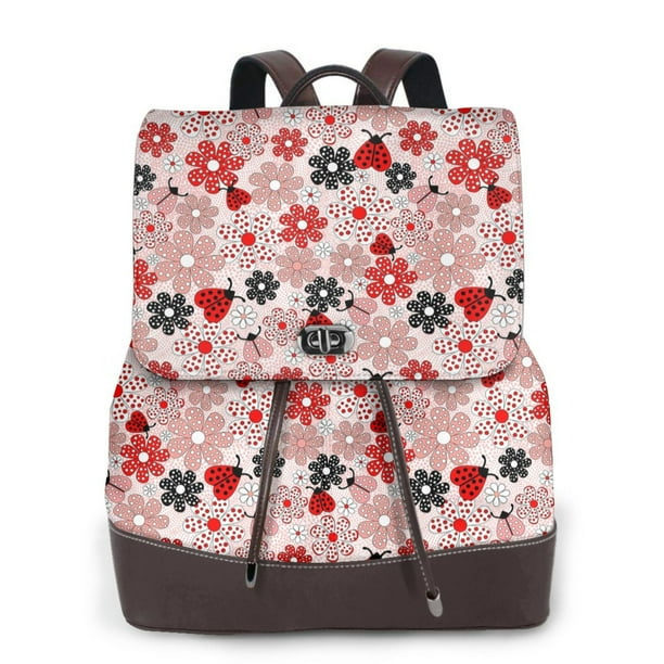 Disketp Cute ladybugs red Mochila de Cuero para Mujer, Bolso de Espalda Antirrobo con Estilo para Viaje, Trabajo y Uso Diario