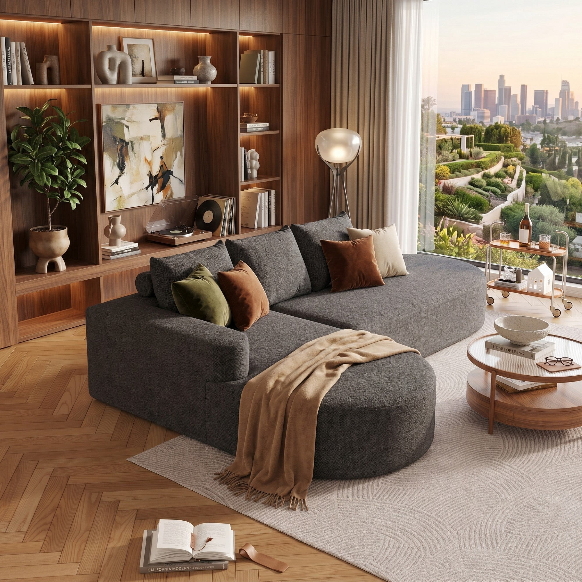 Sailvan 108.5" Modern Curved Chenille Sectional Sofa, Modular L-Shaped Couch with 3 Pillows Grey