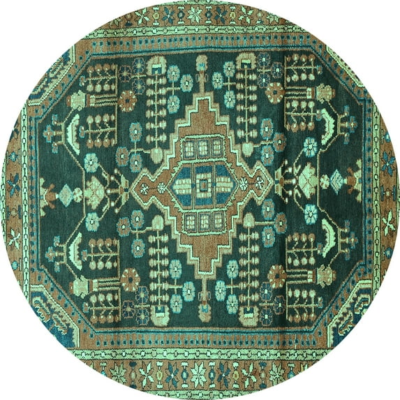 Ahgly Company Machine Washable Indoor Round Persian Turquoise Blue Traditional Area Rugs, 6' Round