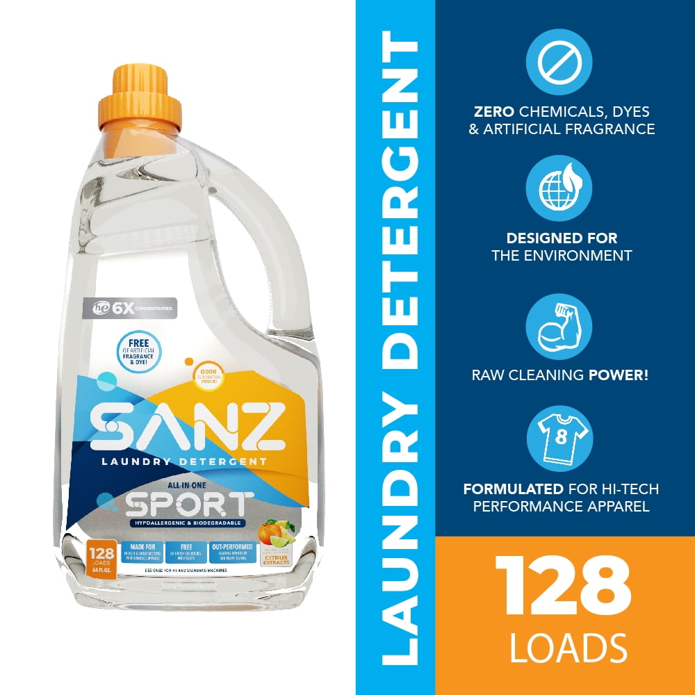 SANZ Sport HypoAllergenic Free and Clear Laundry Detergent, 64 fl oz