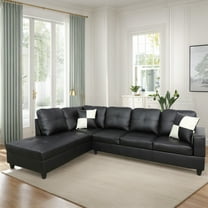 Hommoo 4 Seat Living Room Furniture Sets, Faux Leather Sectional Sofa, Modern L-Shaped Couches and Sofas Set for Home, Black(No Ottomans)