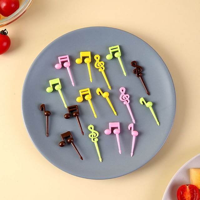 Xuewenshw Cure-Dents Animaux Fruits Mini Mignons Animaux Dessin Animé Forme Notes Musicales pour Enfants Cure-Dents Réutilisables pour Bento B O X Déjeuner Collations Ensemble de Table Extérieur Aléatoire pour 6