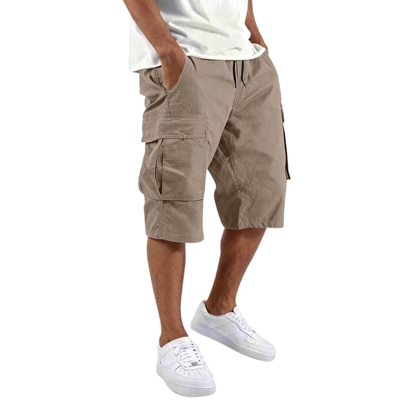CHENge Mens Casual Cargo Shorts Drawstring Classic Chino Stretch Short with Pockets