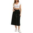 thumbnail image 2 of INSPIRE CHIC Women's Skirt Denim Button Down Front Slit High Waisted A Line Pockets Midi Jean Skirts M Black, 2 of 6