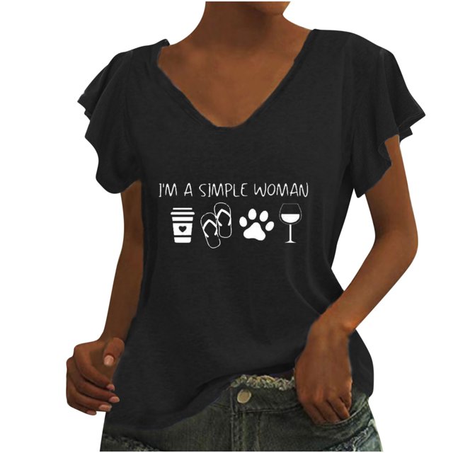 Camiseta informal para mujer, blusa estampada con volantes, manga corta, cuello en V, Tops Fridja ghk7161