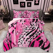 Homewish Fashion Zebra Print Queen Comforter Set, Pink Leopard Cheetah Bedding Sets, Teens Kids Adult Female Reversible Bedding Comforter Set, Luxury Bedroom Decor, 3-Piece
