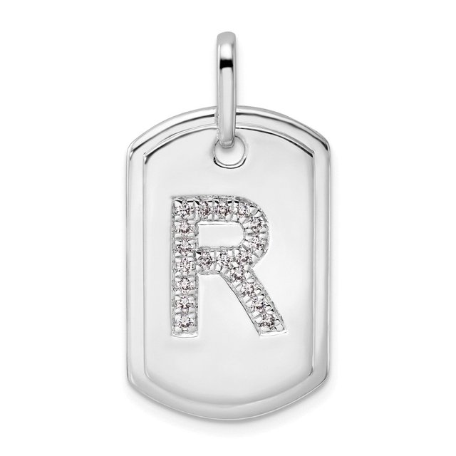 Diamond2Deal 14K Gold Gold Diamond Initiale R Dog Tag Charme pour Femmes (W - 0.7 Pouce)