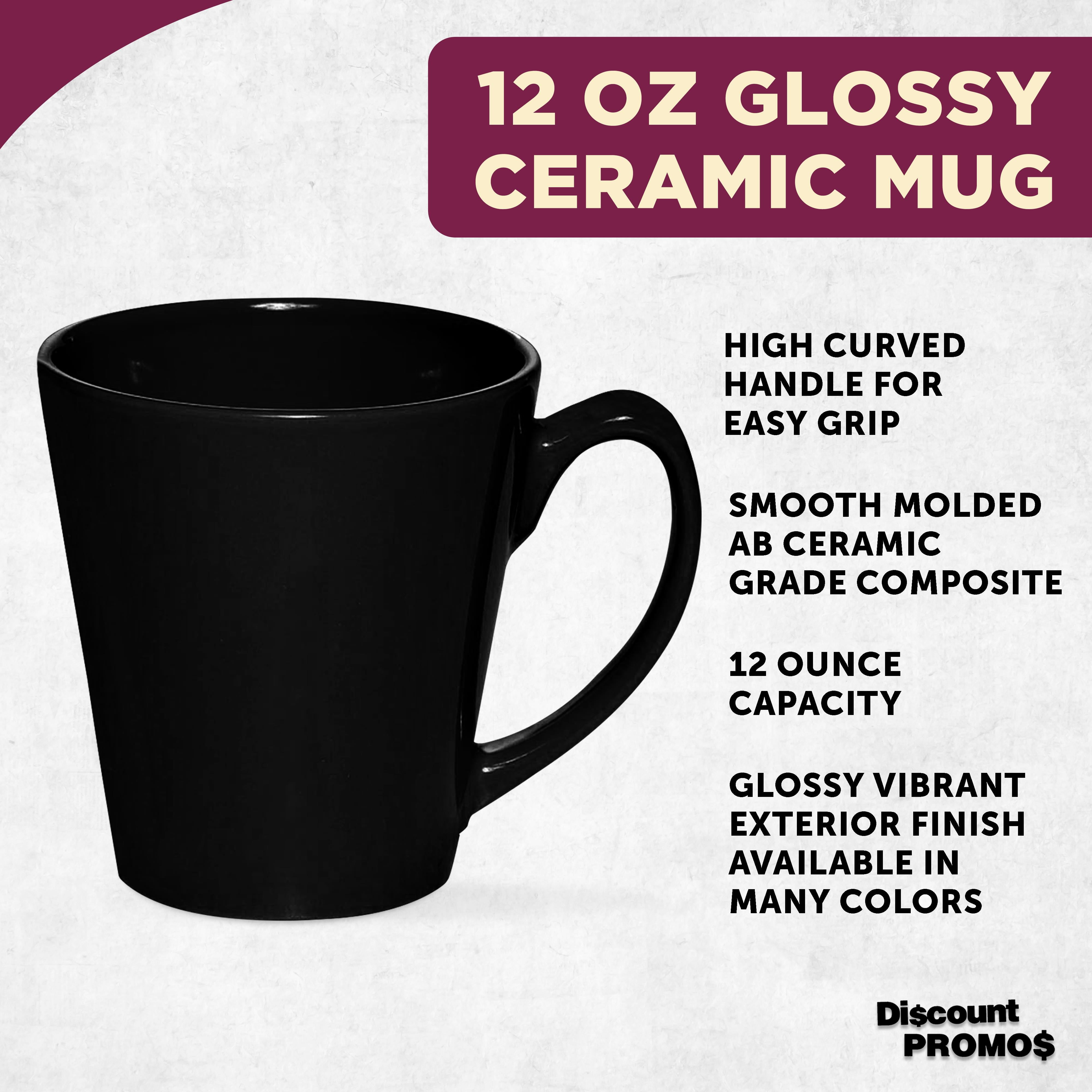 Glossy Ceramic Latte Coffee Mug 12 oz. Set of 10, Bulk Pack - Perfect for Tea, Espresso, Cappuccino, Hot Cocoa - Black