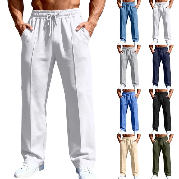 Jogger Yoga Sweatpant for Men Lightweight Drawstring Loose Fit Pants Comfy Lounge Athletic Elastic Waist Trouser, #02 White XL