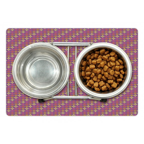 Floral Pet Mat for Food and Water, Blooming 4 Petals Diagonally Arranged, Non-Slip Rubber Mat for Dogs and Cats, 18" X 12", by Ambesonne