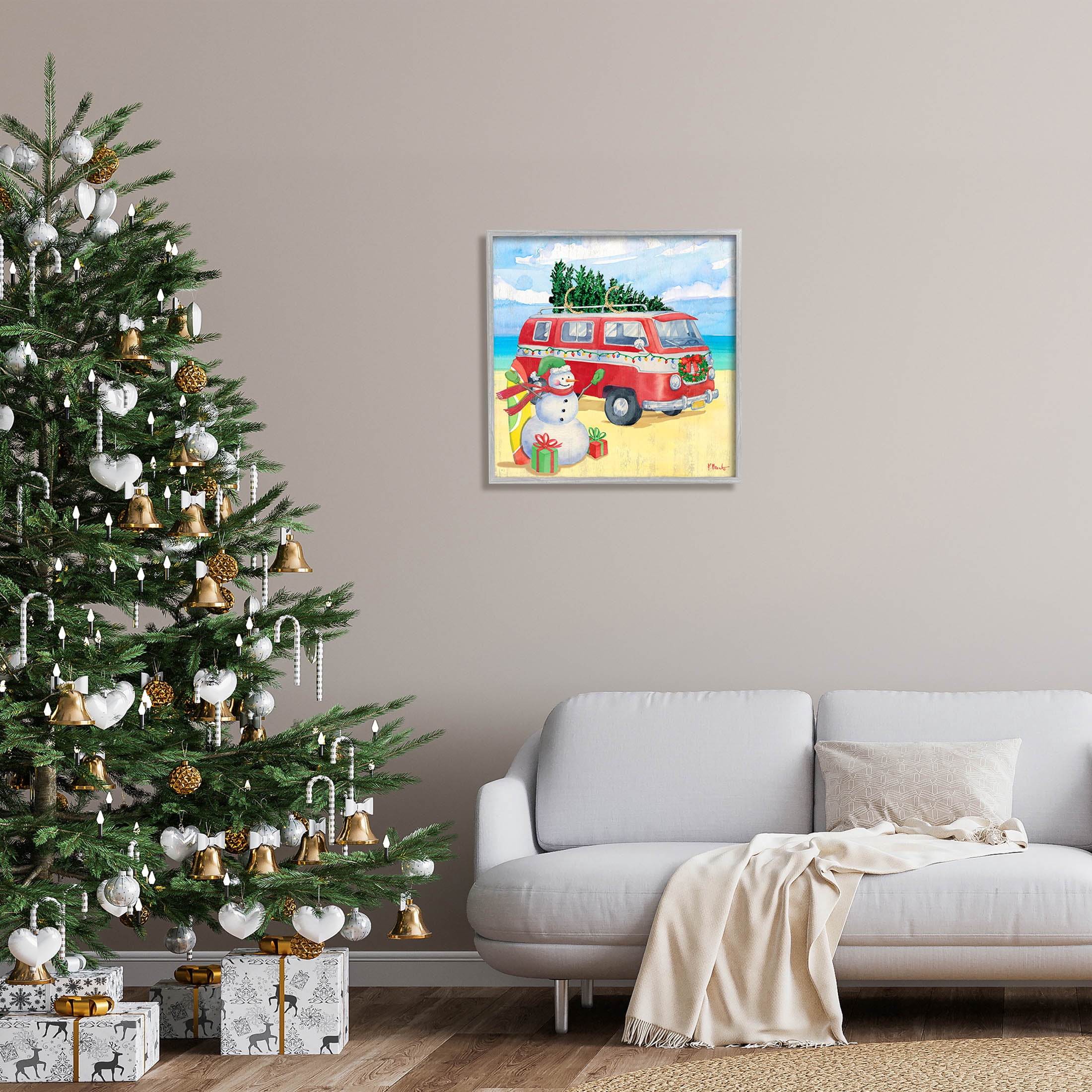 Christmas Beach Nautical Van Holiday Graphic Art Gray Framed Art Print Wall Art